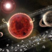 Система Проксимы Центавра глазами художника: видны две ее планеты и две более далекие звезды системы