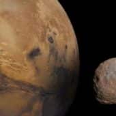 Композитный снимок Марса и его двух спутников