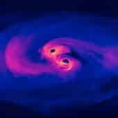 Компьютерная симуляция пары сверхмассивных черных дыр накануне слияния