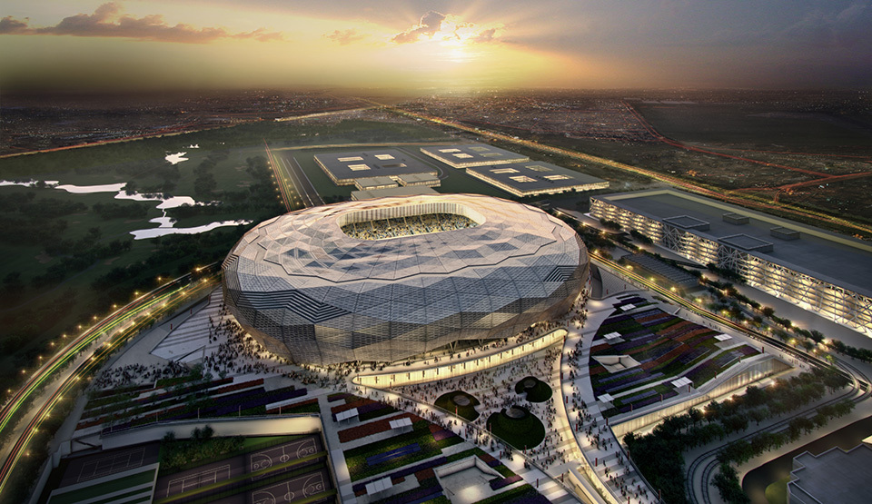 54808b46e58eceaf2300001d_qatar-unveils-designs-for-fourth-world-cup-stadium_qatar-foundation-stadium-dusk