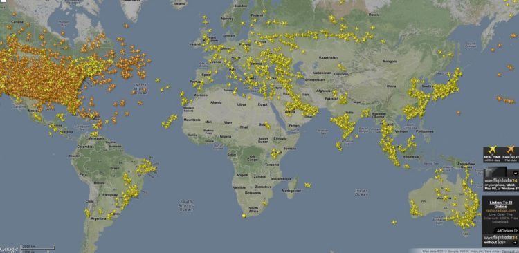 Карта пролета самолетов в реальном времени