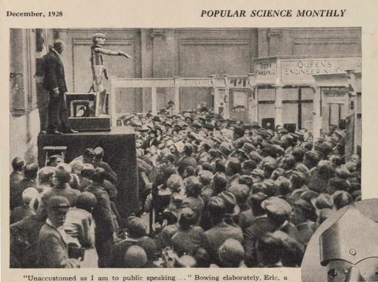 popular-science-monthly-december-1928-showing-eric-the-talking-robot-opening-the-model-engineering-exhibition-in-london