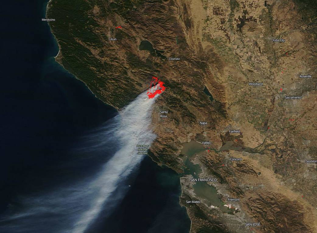 Лесные пожары в Калифорнии 2020 снимок со спутника