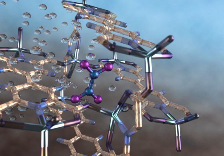 Молекула диоксида азота, захваченная материалом MFM-520