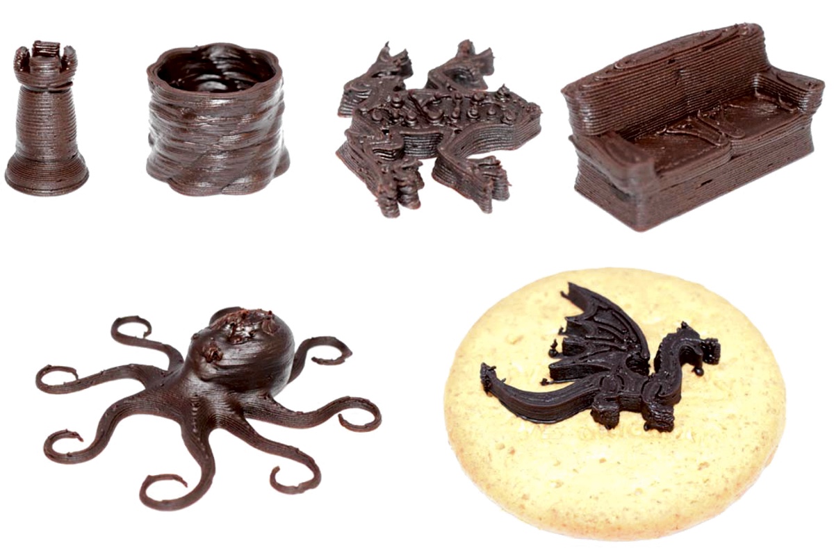 Некоторые из блюд, распечатанных из шоколада по новой технологии