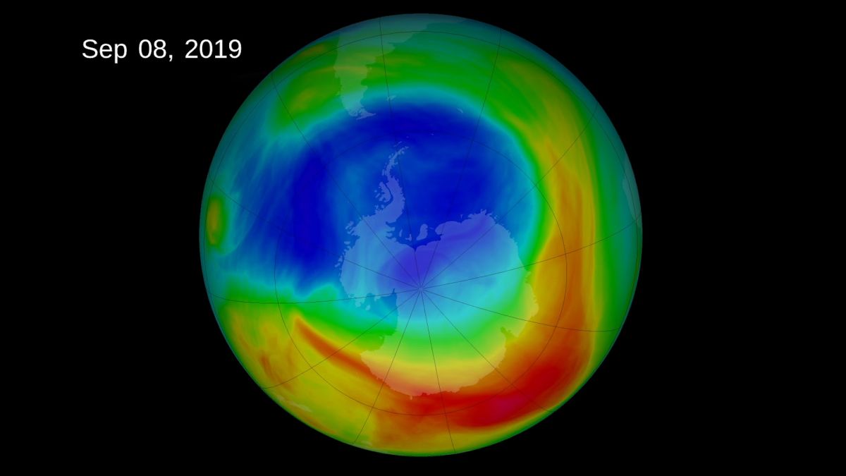 Визуализация озоновой дыры над Антарктикой в сентябре 2019 года