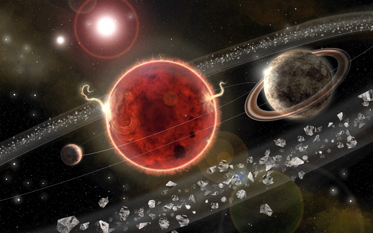 Система Проксимы Центавра глазами художника: видны две ее планеты и две более далекие звезды системы