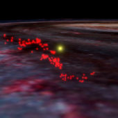 Области звездообразования «волны Рэдклифф», наложенные на снимок Млечного Пути