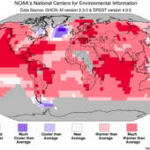 Средняя температура водной поверхности в мире