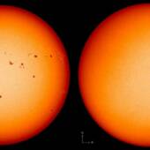 Солнечные пятна в максимуме активности в апреле 2014 года (слева) и в минимуме — в декабре 2019 года / © SOHO/NASA
