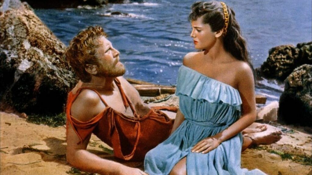 Одиссей и Калипсо, кадр из кинофильма «Странствия Одиссея» (1954).