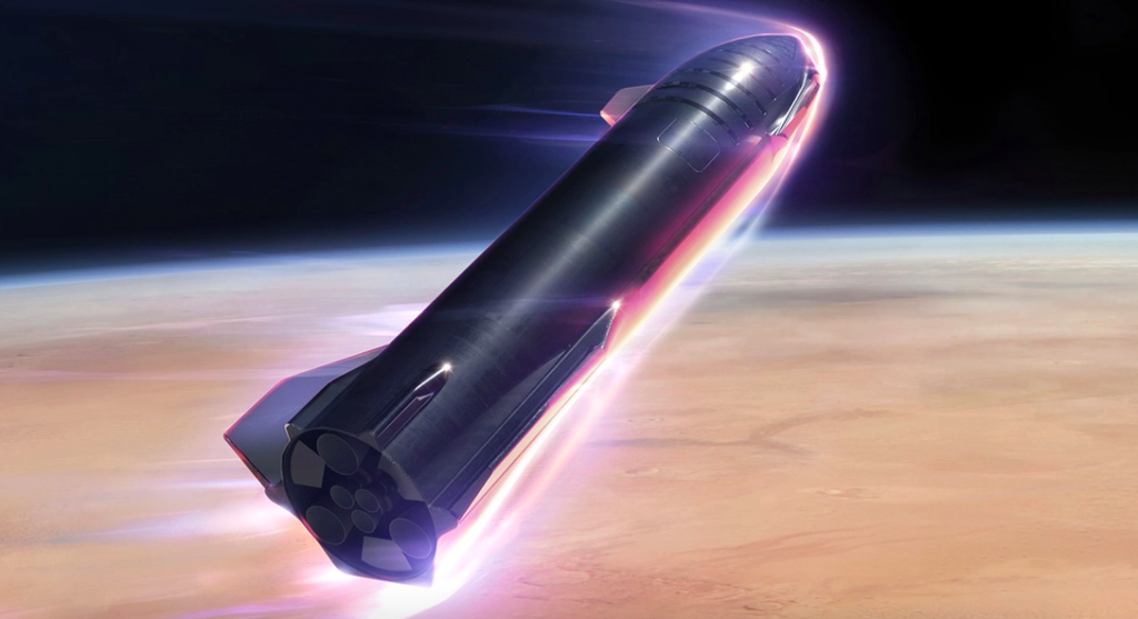 Starship создан для высадки на планетах с атмосферой: именно там он может повернуться брюхом поперек набегающего потока воздуха и тем самым сэкономить топливо для посадки без перегрева части конструкции. Именно такой перегрев был бичом шаттлов / ©SpaceX