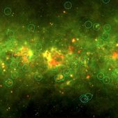 «Желтые шары» выделены на ИК-снимке телескопа Spitzer