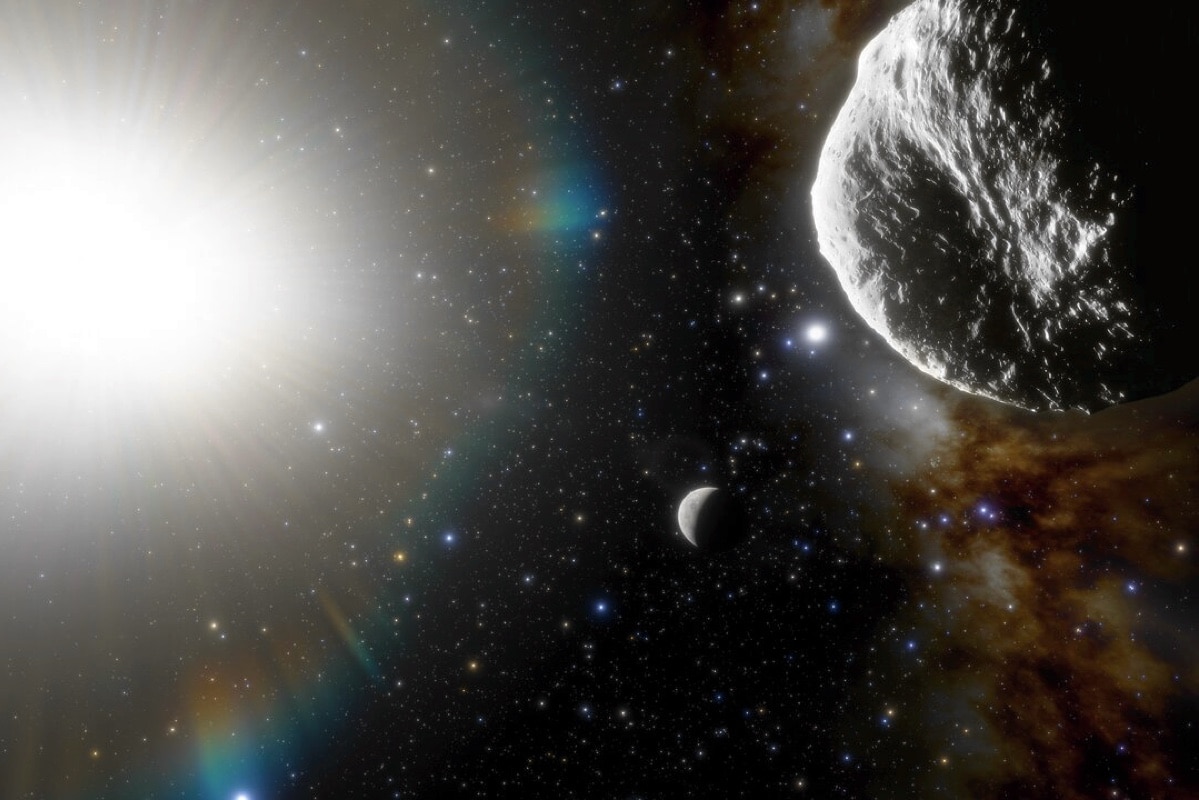 Астероид 2021 PH27 на фоне Меркурия и Солнца: взгляд художника