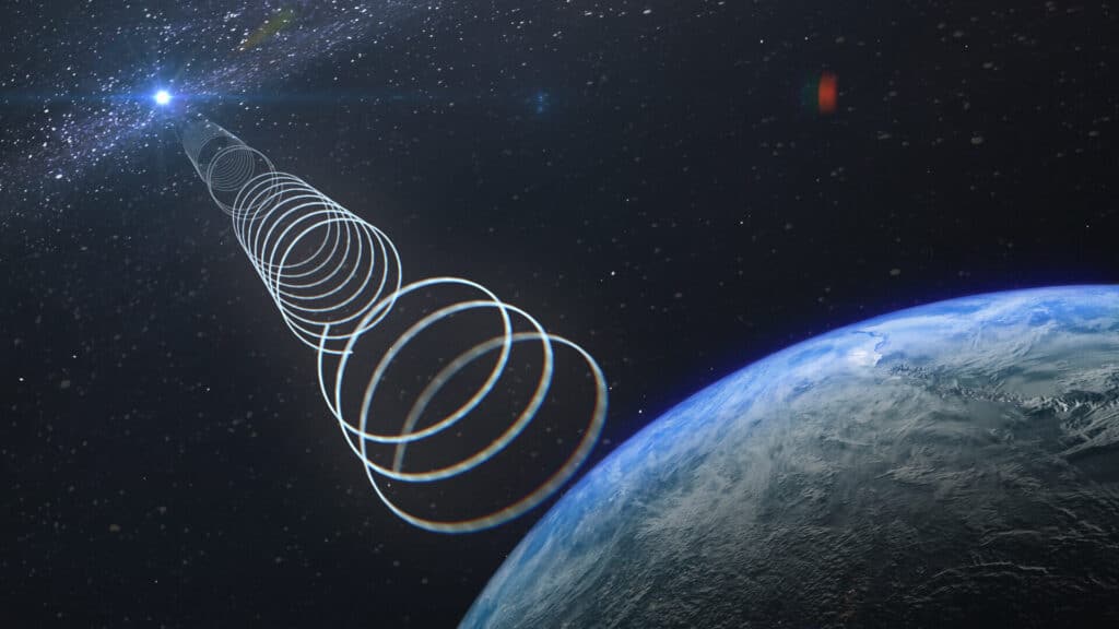 Сигнал от ASKAP J173608.2-321635 в представлении художника © Sebastian Zentilomo/University of Sydney