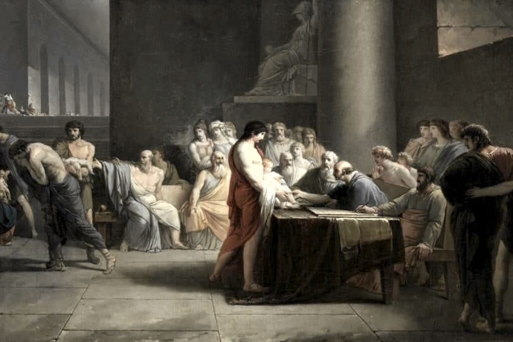 «Отбор детей в Спарте», Жан-Пьер Сен-Ур, 1785 г. (фрагмент)
