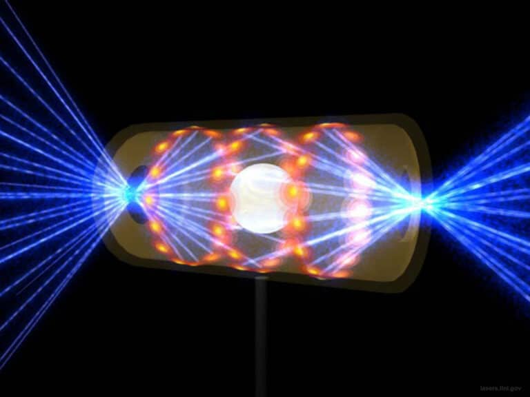Иллюстрация эксперимента: лучи лазера проникают в хольраум с обоих концов и нагревают мишень. / © Lawrence Livermore National Laboratory через AP