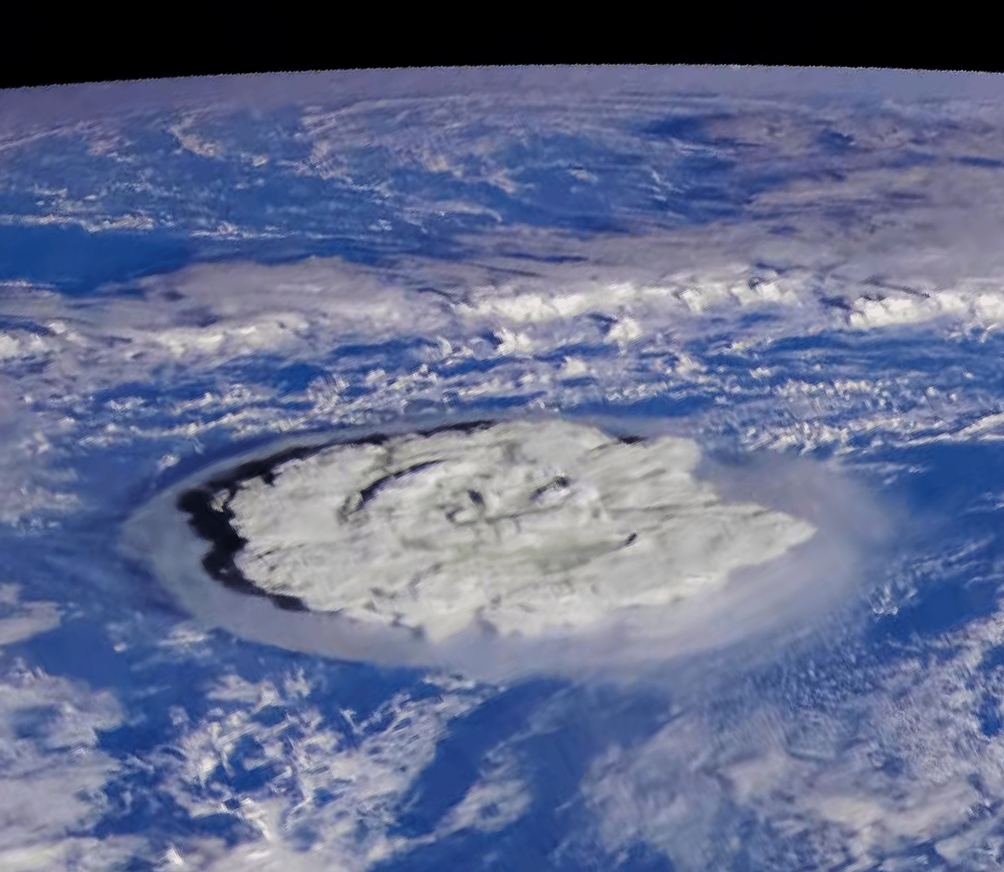 Извержение вулкана Хунга Тонга-Хунга Хаапай, вид из космоса