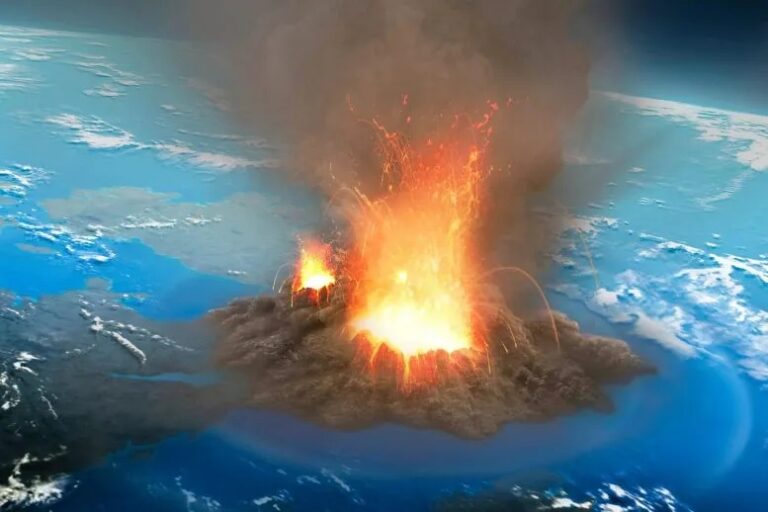 Художественное изображение Минойского извержения вулкана Санторин