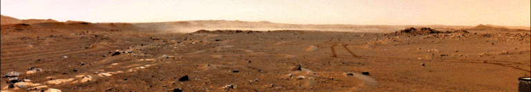 Мощный порыв ветра, заснятый камерами марсохода «Персеверанс», поднимает пыль в воздух.