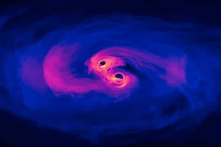 Компьютерная симуляция пары сверхмассивных черных дыр накануне слияния