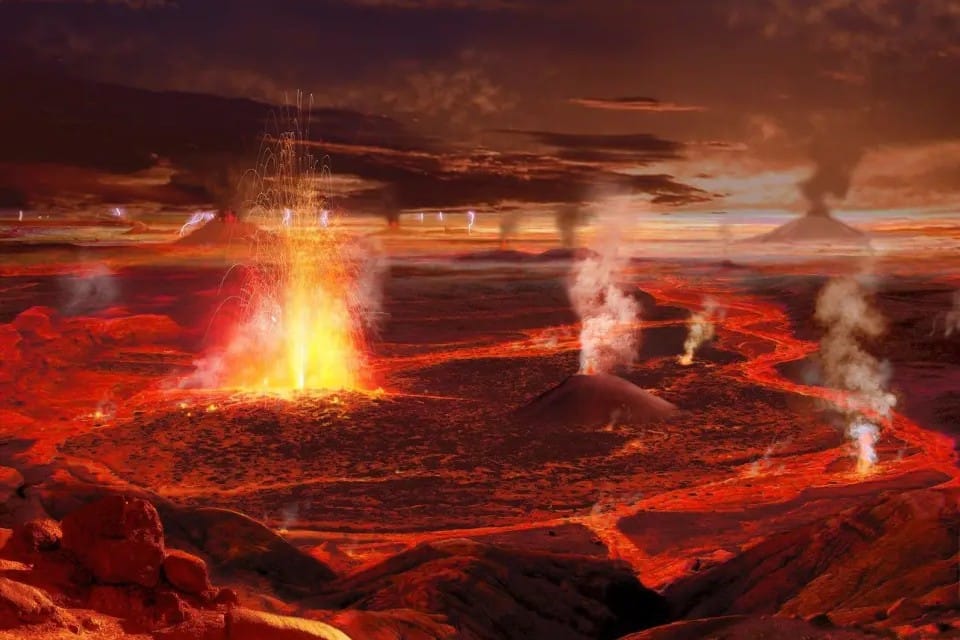 Иллюстрация извержения сибирских вулканов, ставшего причиной пермско-триасового вымирания