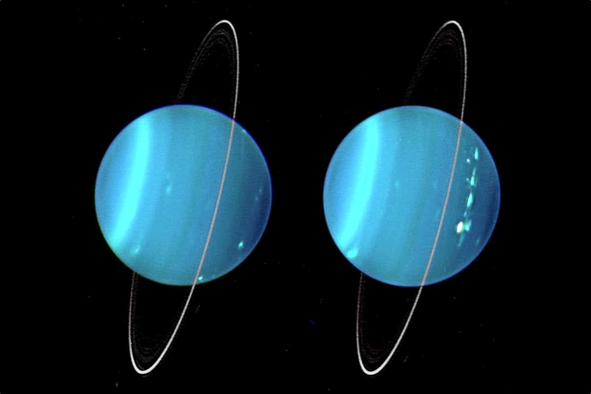 Два полушария Урана и система его колец на снимках телескопа Keck