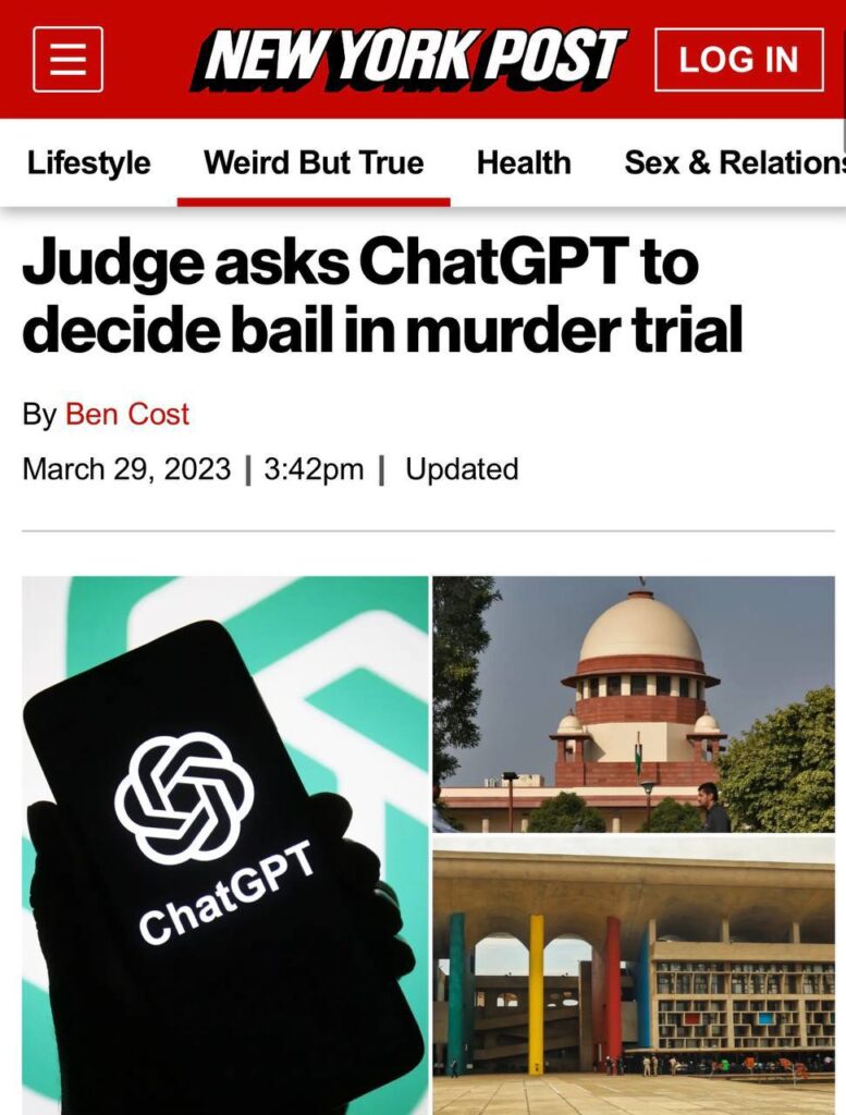 Судья в Индии уже советуется с ChatGPT о том, выпускать заключенного или нет. Как мы покажем ниже, с таким же успехом плотники могли бы советоваться со своим молотком