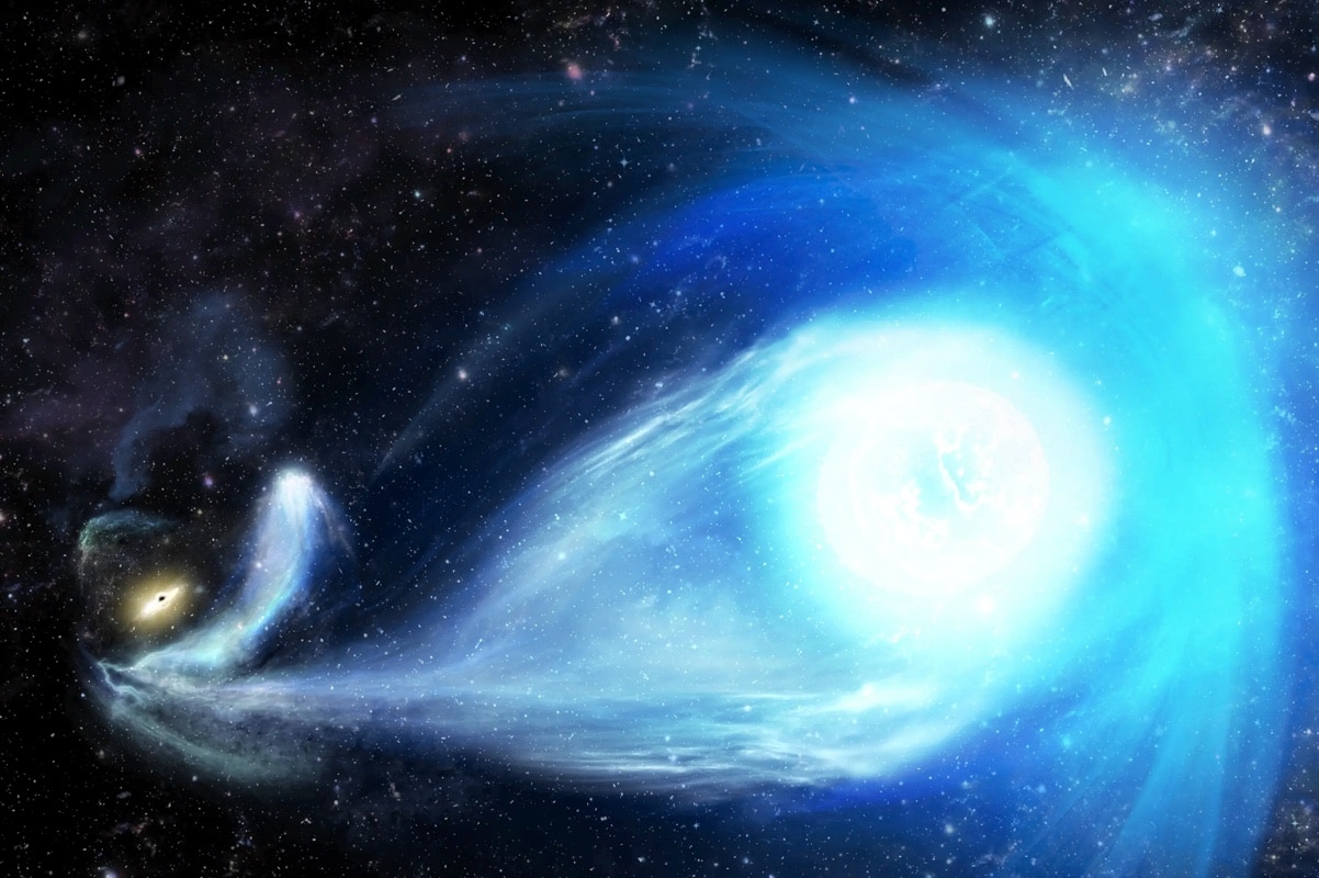 Гиперскоростная звезда, ускоренная сверхмассивной черной дырой: взгляд художника