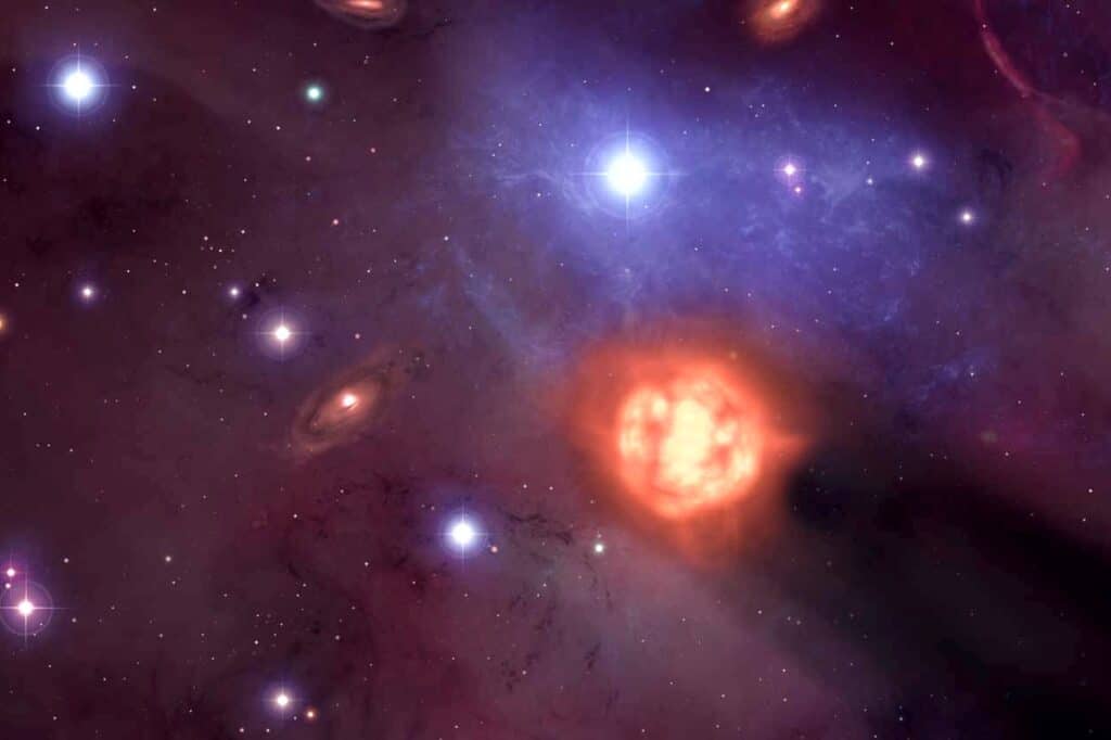 Старая звезда в молекулярном облаке NGC2264: взгляд художника