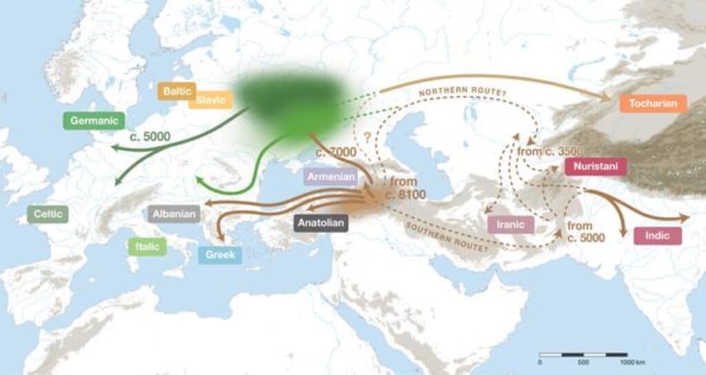 Индоевропейские языки начали расходиться около 8100 лет назад и достигли Центральной Европы примерно 5000 лет назад