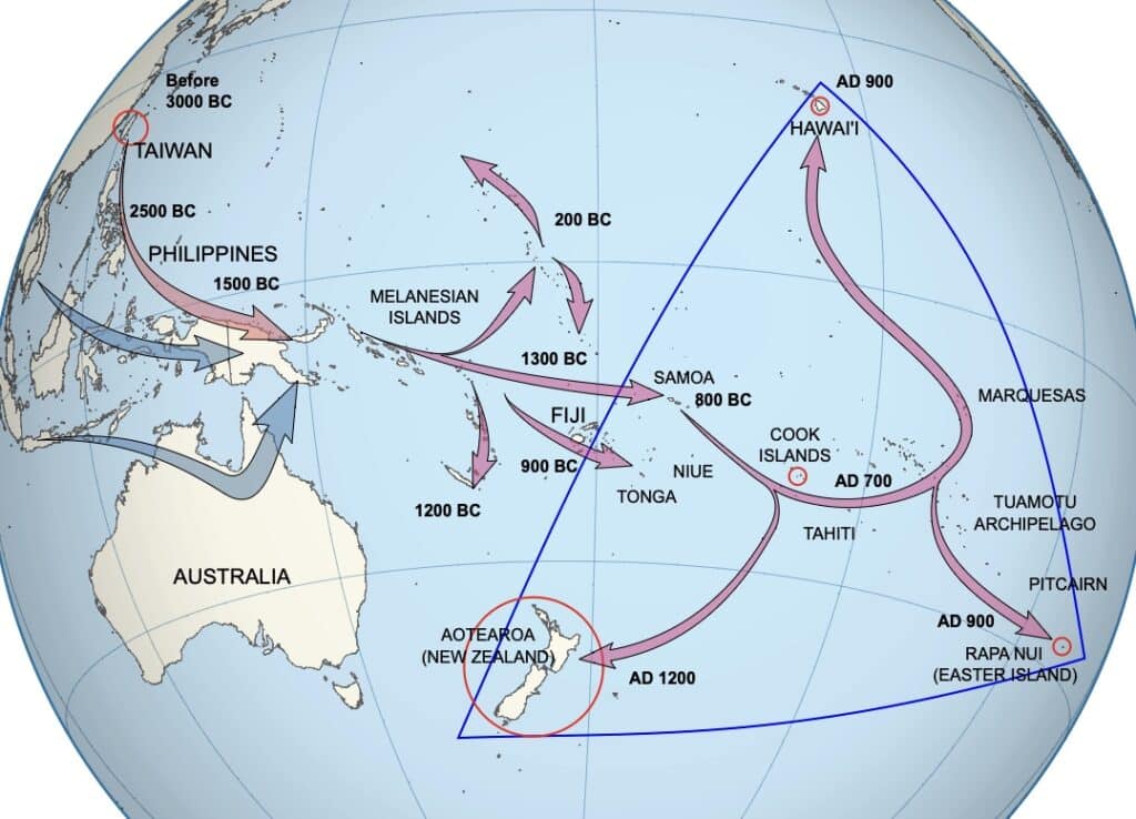 Предполагаемые маршруты колонизации Полинезии, по данным генетики и археологии