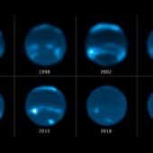 Телескоп Hubble следит за Нептуном уже больше четверти века; на фоне планеты выделяются светлые облака
