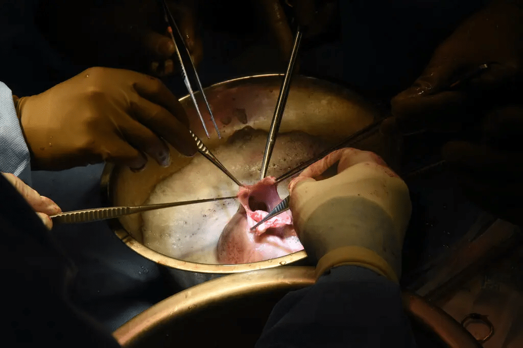 Сердце свиньи во время операции