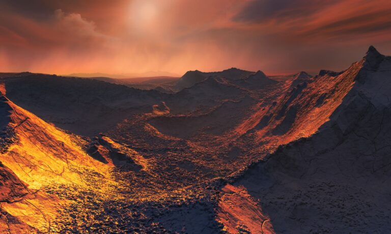 Художественное изображение поверхности экзопланеты, вращающейся вокруг звезды Барнарда © / ESO / M. Kornmesser