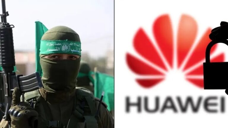 Коллаж: боец группировки ХАМАС и логотип Huawei / © albawaba