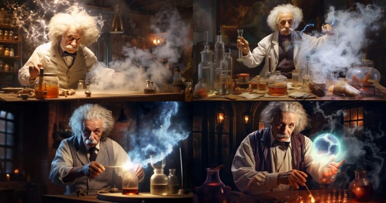 «Альберт Эйнштейн проводит научный эксперимент» — Midjourney v5.2 / © Midjourney