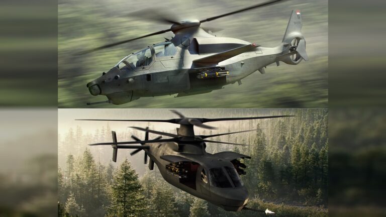 Концепты новых ударных разведывательных вертолетов будущего (FARA): Bell 360 Invictus (вверху) и Sikorsky Raider-X (внизу) / © Army Graphic