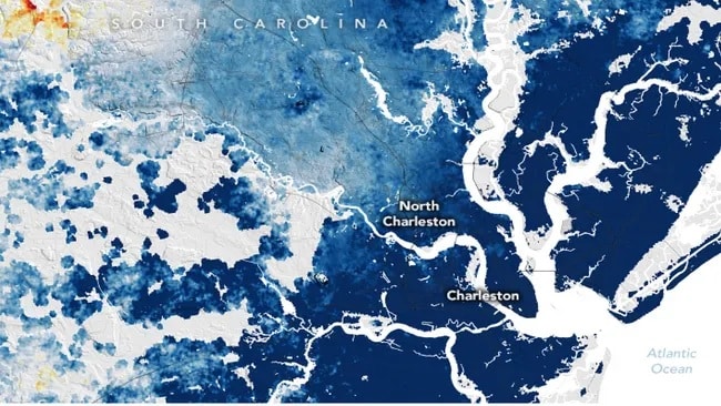 Город Чарльстон (Южная Каролина), который опускается со скоростью четыре миллиметра в год / © NASA Earth Observatory images by Lauren Dauphin, using data from Ohenhen, Leonard O., et al. (2023)