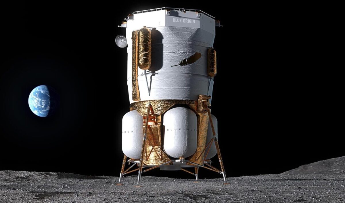 Концепт грузового аппарата Blue Moon Mark 1 на поверхности Луны / © Blue Origin