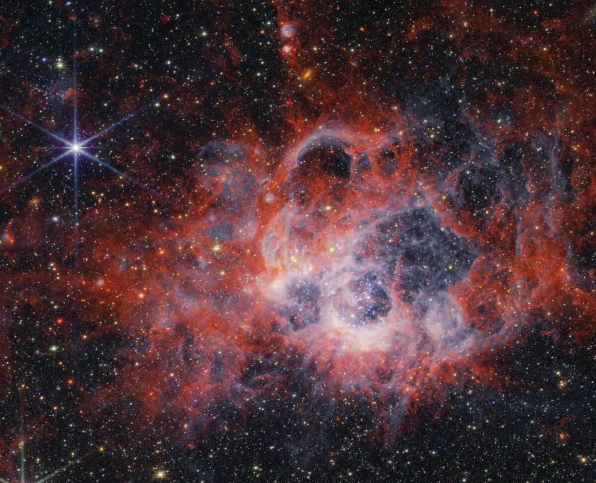 Туманность NGC 604 в ближнем инфракрасном диапазоне / © NASA, ESA, CSA, STScI