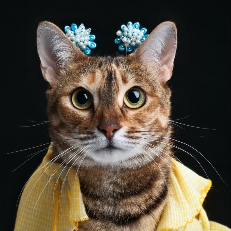 Сгенерированное изображение по подсказке: кошка с жемчужными серьгами / © Adobe 