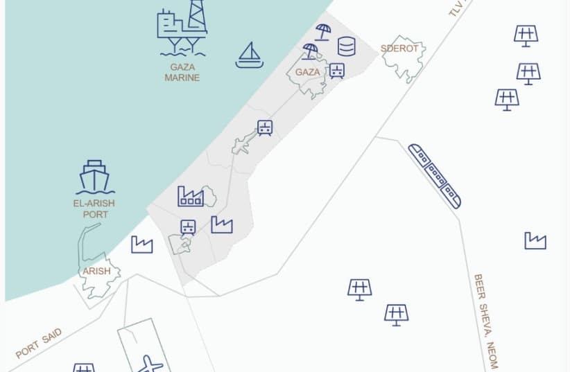 План зоны свободной торговли сектора Газа и связь с NEOM по железнодорожной линии / © jpost