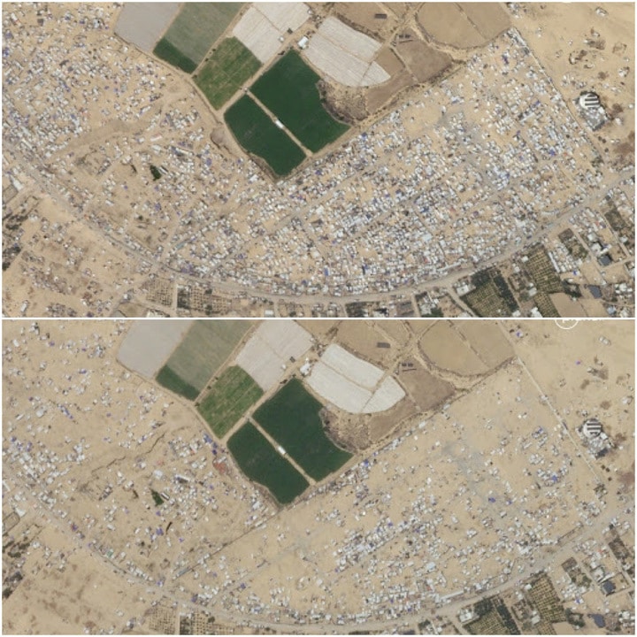  Спутниковые снимки города Рафах в секторе Газа, сделанные 5 и 8 мая / © Planet Labs PBC