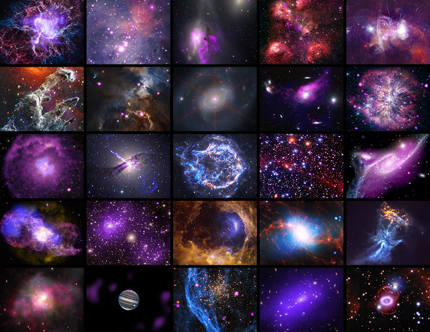 Коллаж из 25 новых изображений, полученных обсерваторией Chandra / © NASA / SAO / CXC