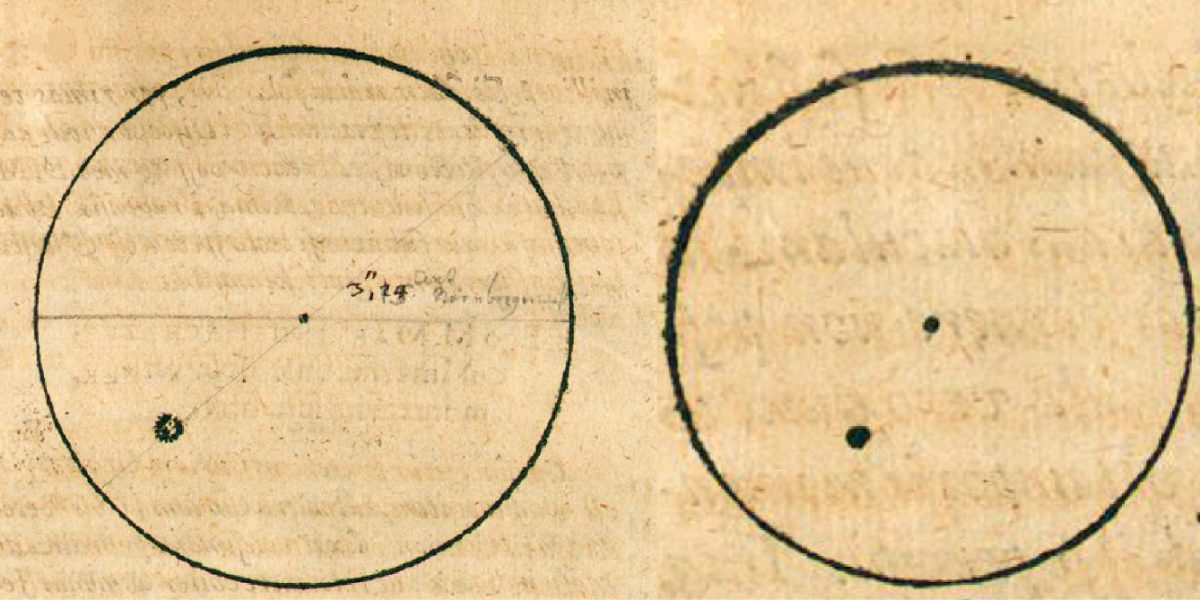Первые в истории зарисовки солнечных пятен, сделанные в 1607 году Иоганном Кеплером с помощью камеры-обскура