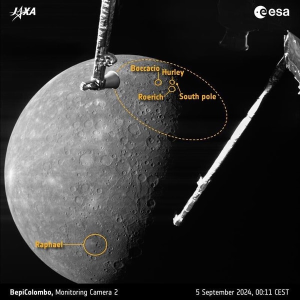 Снимок Меркурия, сделанный исследовательским зондом BepiColombo 5 сентября © ESA / BepiColombo / MTM