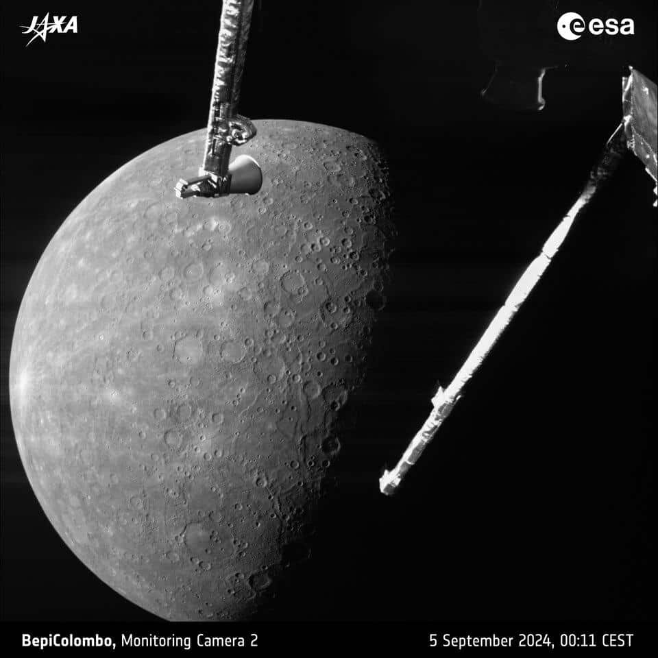 Снимок Меркурия, сделанный исследовательским зондом BepiColombo 5 сентября © ESA / BepiColombo / MTM