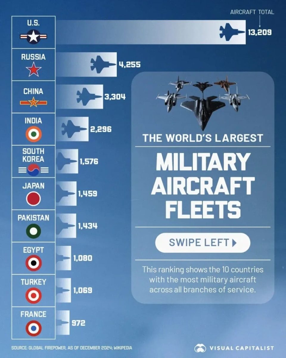 Инфографика: самые большие парки военной авиации стран / © Visualcapitalist