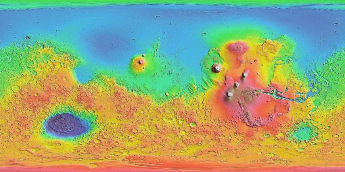Карта рельефа поверхности Марса